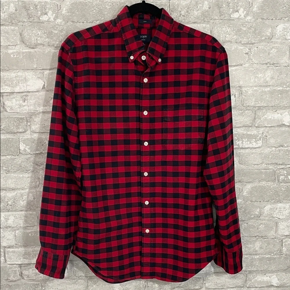 J. Crew Red and Black Oxford Checkered Shirt